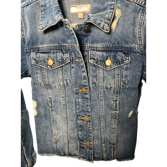 KUT Women's Distressed Blue Jean Jacket, Denim Jacket, Fringed Hem, Size XS, NEW - Picture 4 of 4